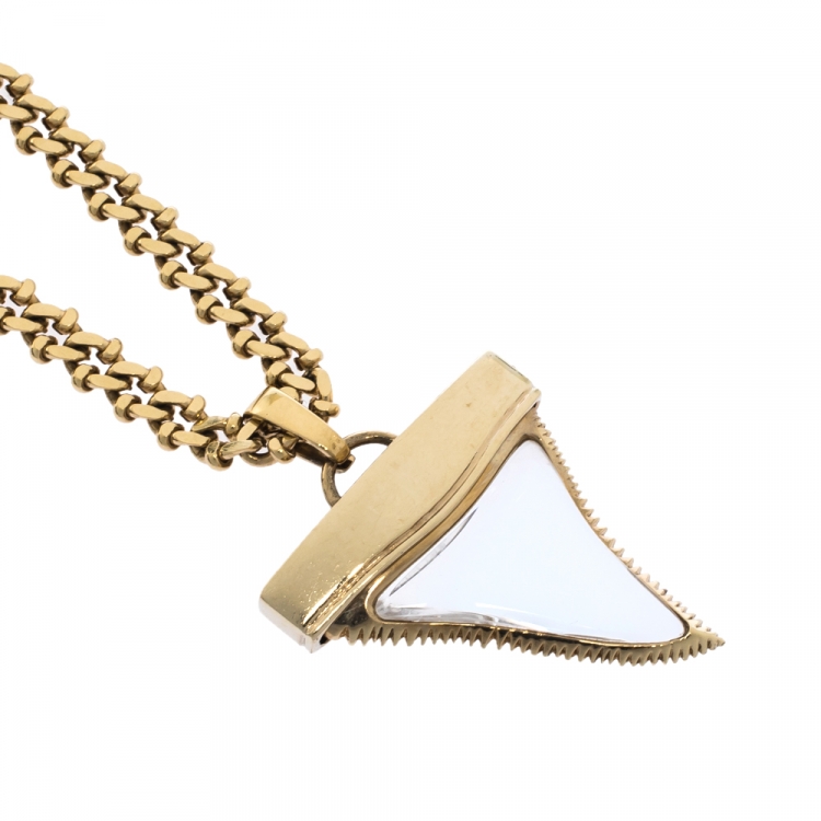 Pre Owned Givenchy Shark Tooth Pendant Gold Tone Double Chain Necklace
