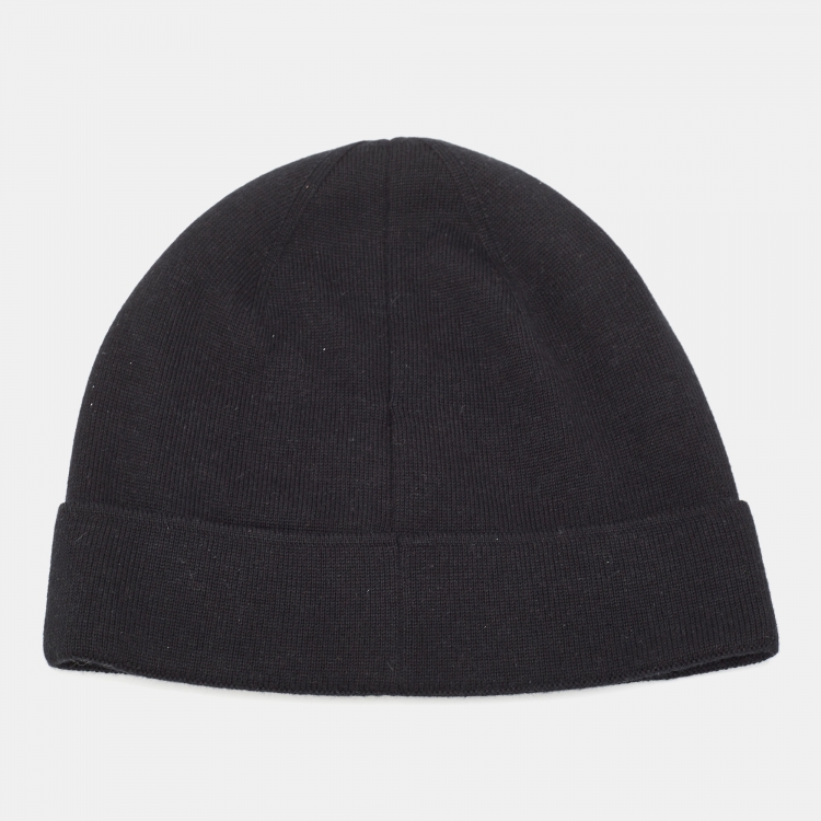 Pre Owned Givenchy Black Logo Print Cotton Knit Beanie 