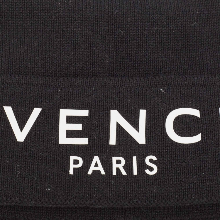 Pre Owned Givenchy Black Logo Print Cotton Knit Beanie 
