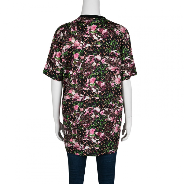 Pre Owned Givenchy Floral Printed Oversized Crew Neck T-Shirt S
