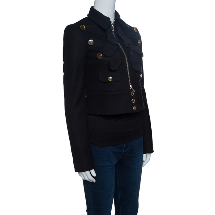 Pre Owned Givenchy Black Wool Cropped Military Jacket S