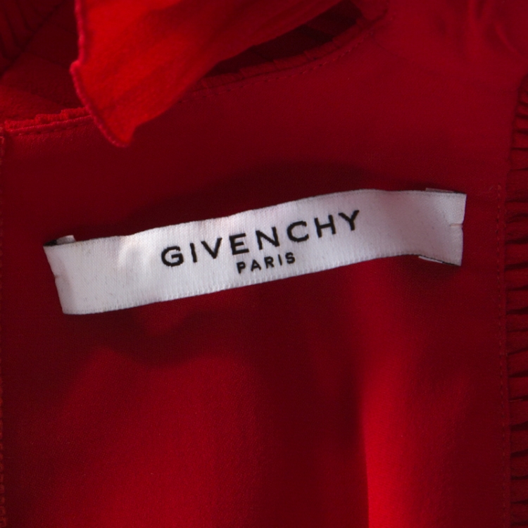Pre Owned Givenchy Red Pleated Silk Cut Out Back Detail Evening Gown M