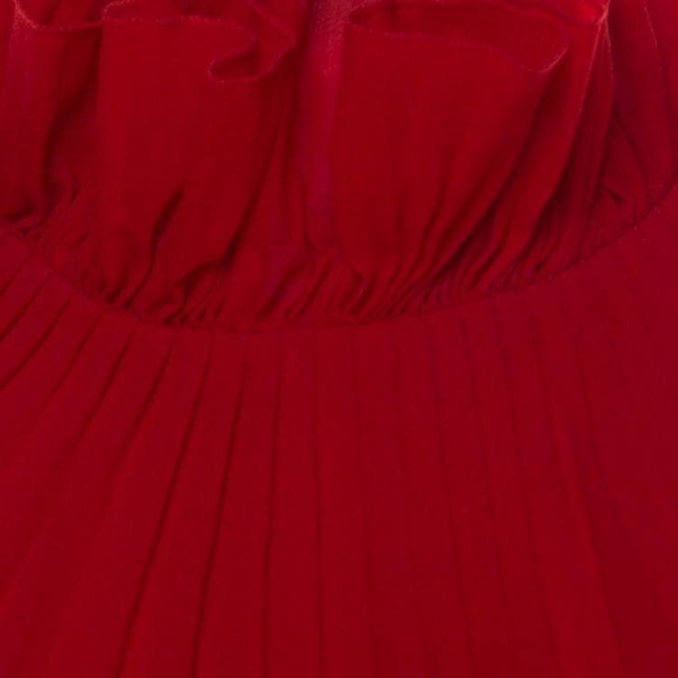 Pre Owned Givenchy Red Pleated Silk Cut Out Back Detail Evening Gown M