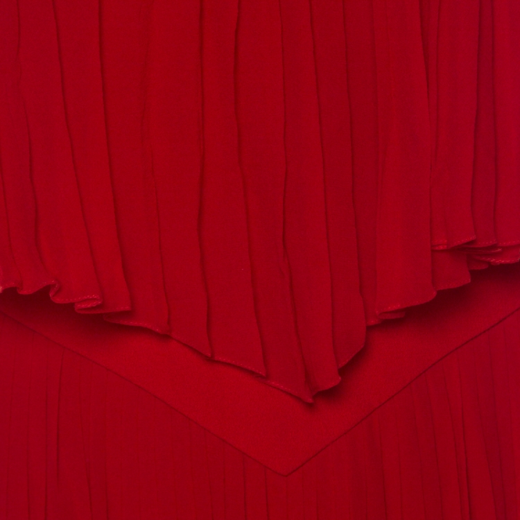 Pre Owned Givenchy Red Pleated Silk Cut Out Back Detail Evening Gown M