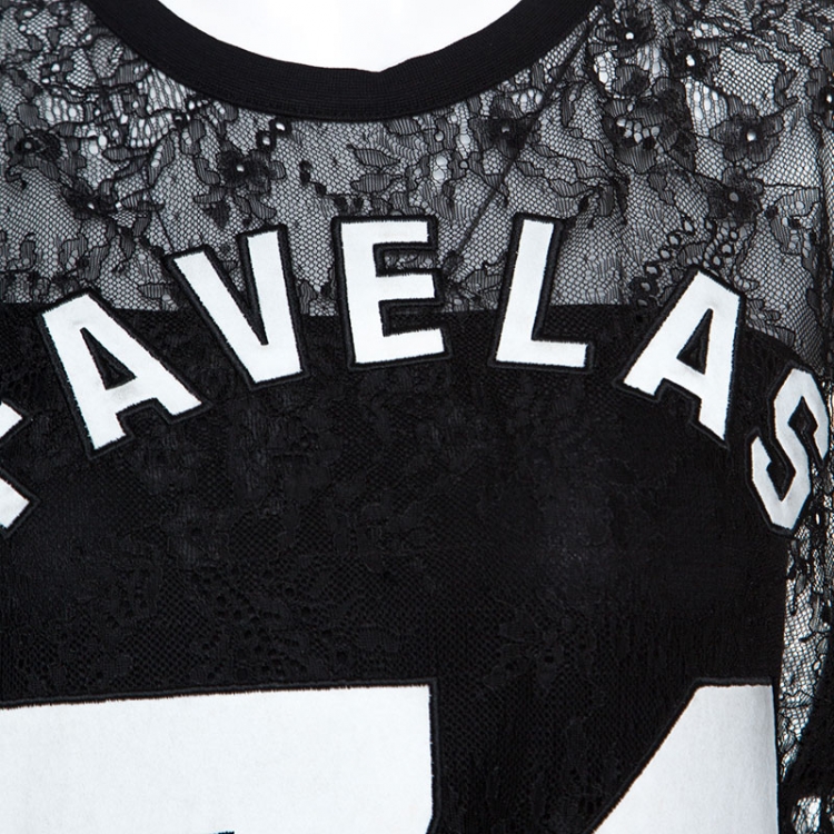 Pre Owned Givenchy Black Lace Favelas Applique Detail Short Sleeve Top M