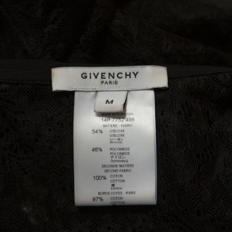 Pre Owned Givenchy Black Lace Favelas Applique Detail Short Sleeve Top M
