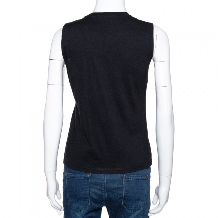 Pre Owned Givenchy Black Foil Logo Print Cotton Sleeveless T-Shirt M