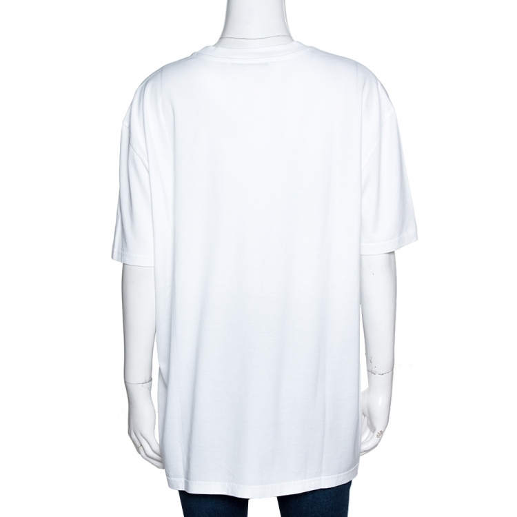 Pre Owned Givenchy White Cotton Logo Print Crew Neck T-Shirt M 