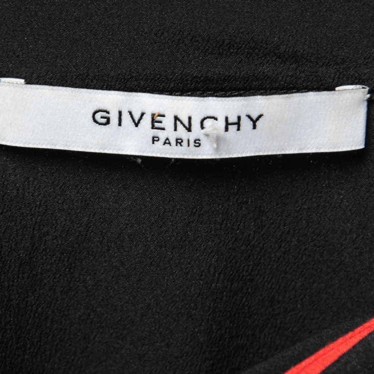 Pre Owned Givenchy Black Floral Printed Crepe Tie-Neck Blouse M