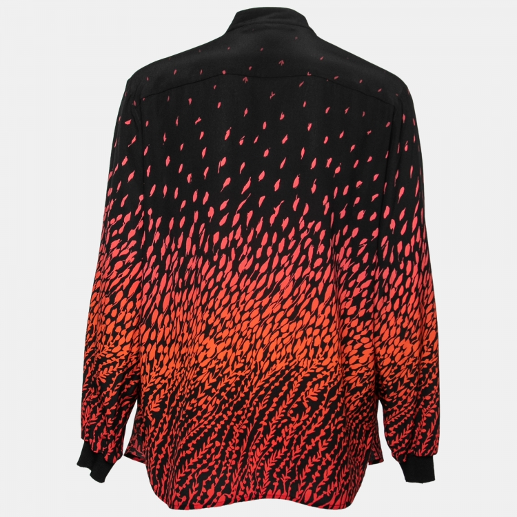Pre Owned Givenchy Black Floral Printed Crepe Tie-Neck Blouse M