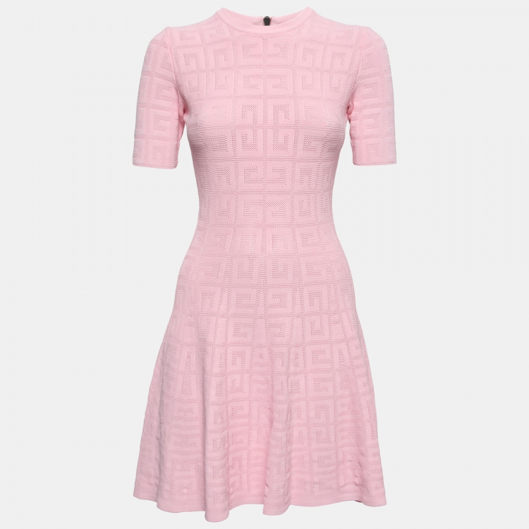 Givenchy Pink 4G Motif Jacquard Knit Short Sleeve Dress XS