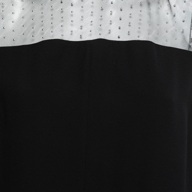 Pre Owned Givenchy Black Crepe & Beaded Tulle Tie-Back Midi Dress L