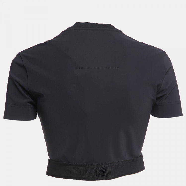 Tシャツ・カットソー GIVENCHY Black Stretch Viscose Blend Top Givenchy Black Logo Detail Stretch Knit Short Sleeve Cropped
