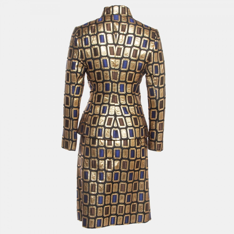 Pre Owned Givenchy Vintage Gold Jacquard Skirt Blazer Set S