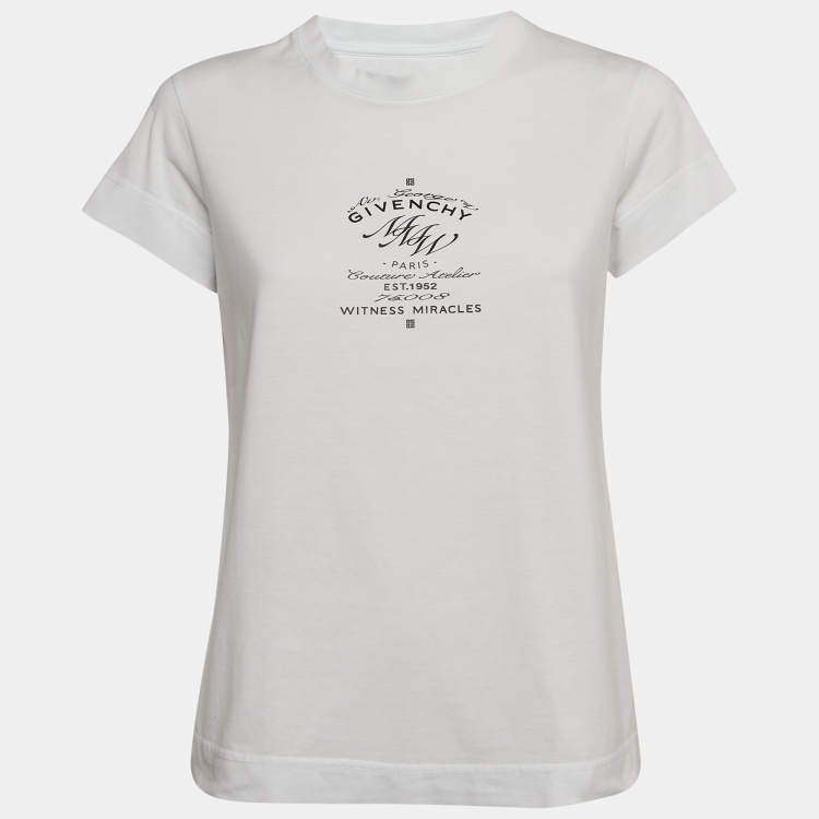 Pre Owned Givenchy White MMW Printed Cotton Knit Short Sleeve T-Shirt XS