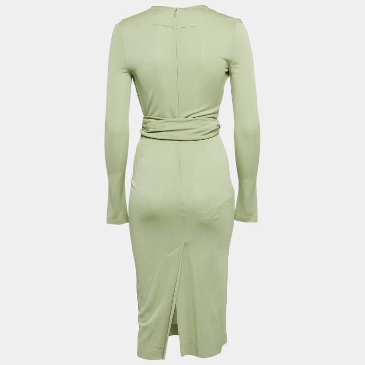 Pre Owned Givenchy Green Stretch Crepe Knotted V-Neck Midi Dress S