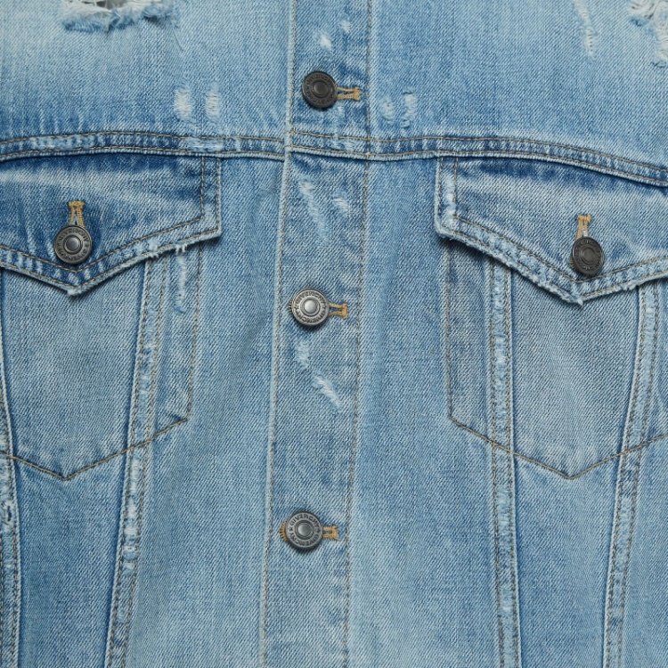 Pre Owned Givenchy Light Blue Distressed Denim Jacket S