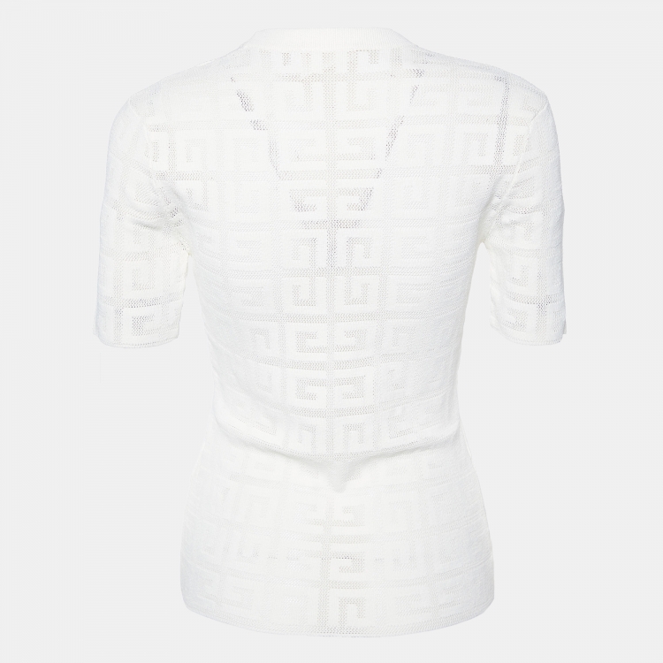 Pre Owned Givenchy Ivory 4G Motif Jacquard Knit Crew Neck T-Shirt XS