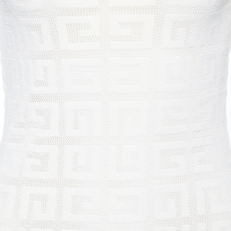 Pre Owned Givenchy Ivory 4G Motif Jacquard Knit Crew Neck T-Shirt XS