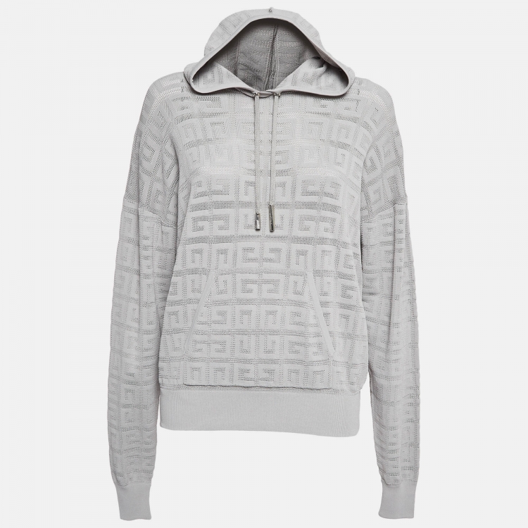 Pre Owned Givenchy Grey Monogram Patterned Knit Hoodie M