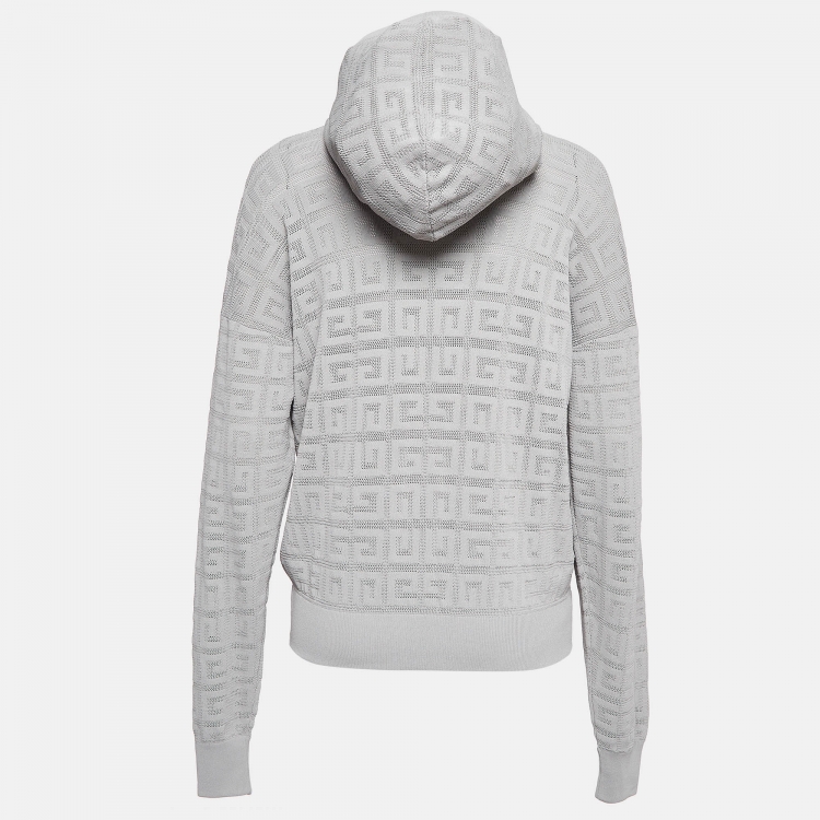 Pre Owned Givenchy Grey Monogram Patterned Knit Hoodie M