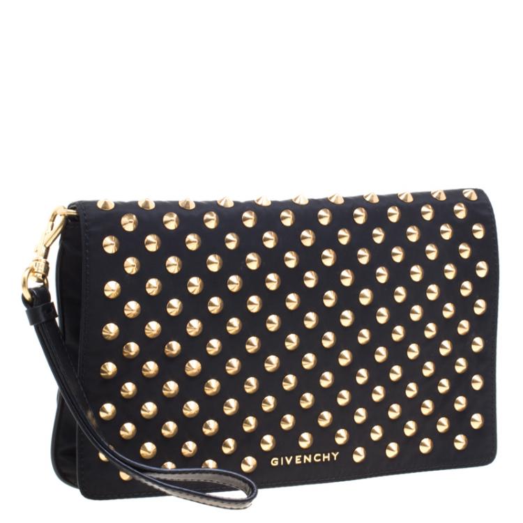 Pre Owned Givenchy Black Nylon Studded Wristlet Clutch