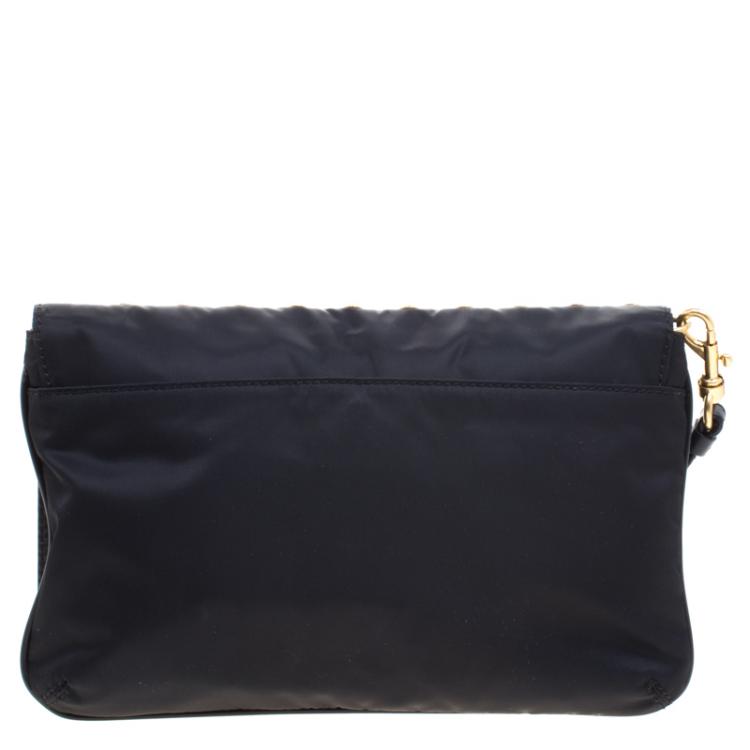 Pre Owned Givenchy Black Nylon Studded Wristlet Clutch