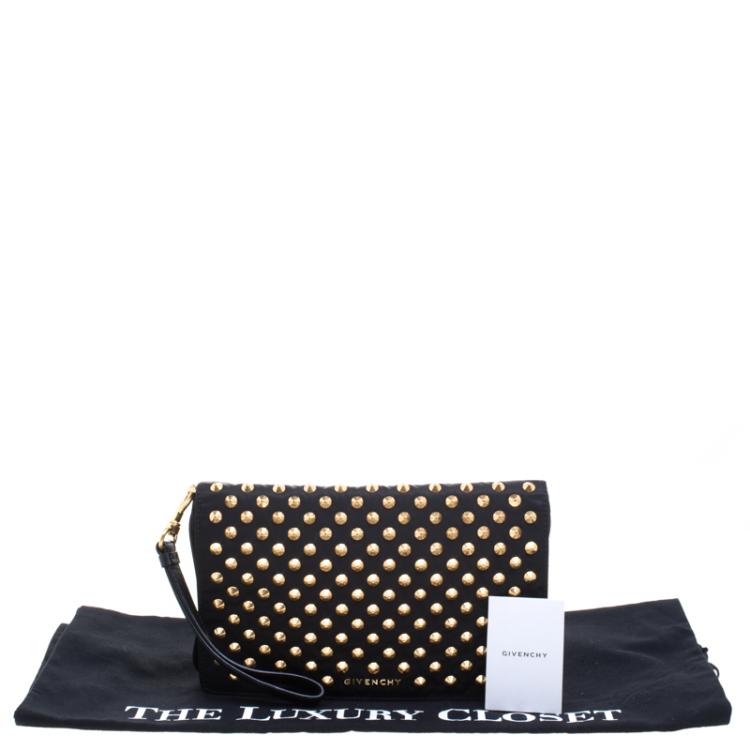 Pre Owned Givenchy Black Nylon Studded Wristlet Clutch