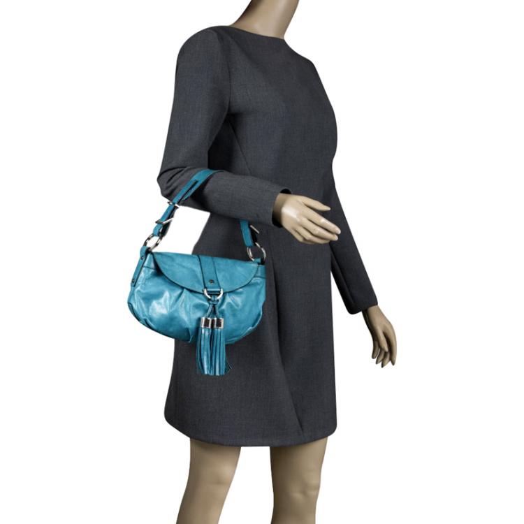Pre Owned Givenchy Ocean Blue Leather Tassel Shoulder Bag