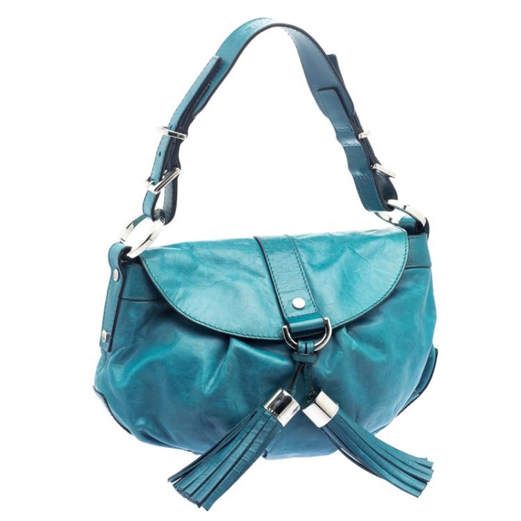 Pre Owned Givenchy Ocean Blue Leather Tassel Shoulder Bag