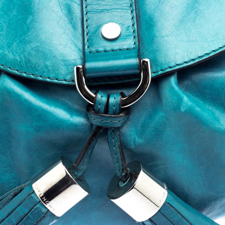 Pre Owned Givenchy Ocean Blue Leather Tassel Shoulder Bag
