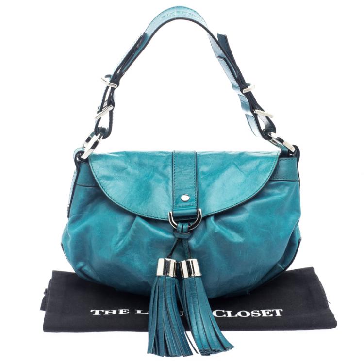 Pre Owned Givenchy Ocean Blue Leather Tassel Shoulder Bag