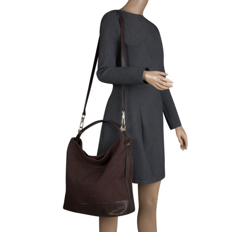 مملوكة مسبقًا Givenchy Brown Canvas and Leather Large Logo Print Hobo