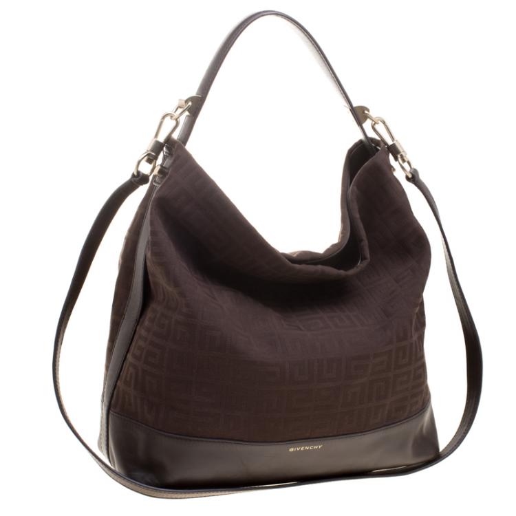 مملوكة مسبقًا Givenchy Brown Canvas and Leather Large Logo Print Hobo