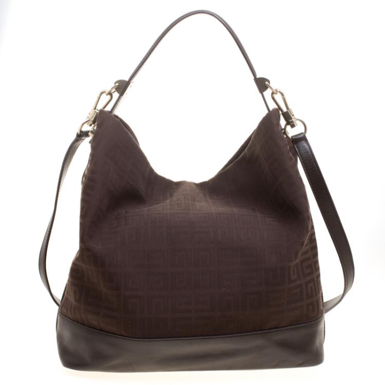 مملوكة مسبقًا Givenchy Brown Canvas and Leather Large Logo Print Hobo