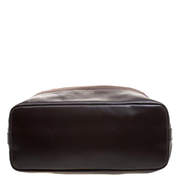 مملوكة مسبقًا Givenchy Brown Canvas and Leather Large Logo Print Hobo