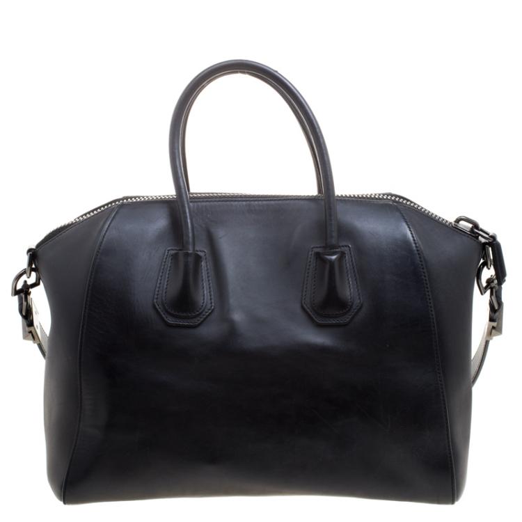 Pre Owned Givenchy Black Croc Embossed Leather Trim Medium Antigona Satchel