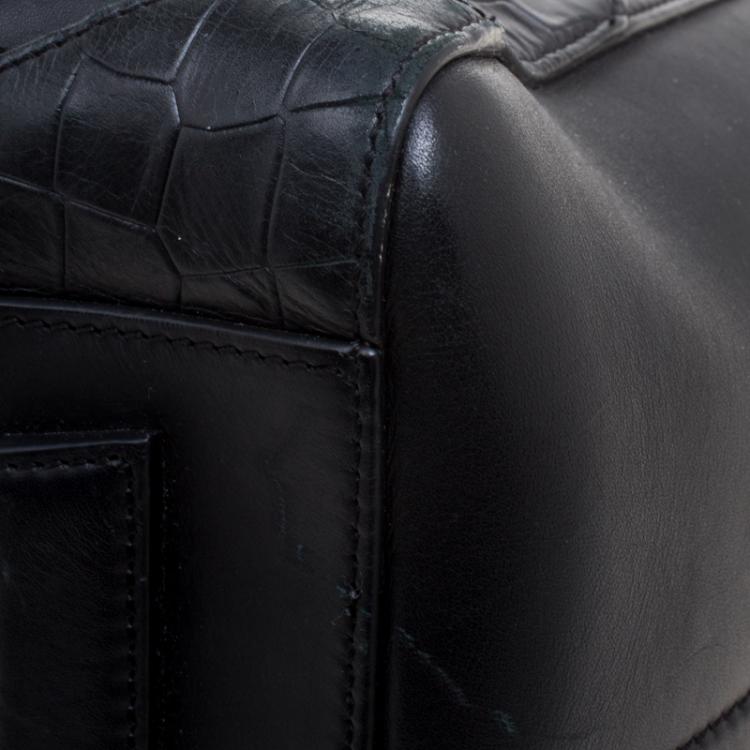 Pre Owned Givenchy Black Croc Embossed Leather Trim Medium Antigona Satchel