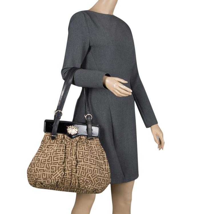 Pre Owned Givenchy Beige/Black Monogram Canvas and Leather Hobo