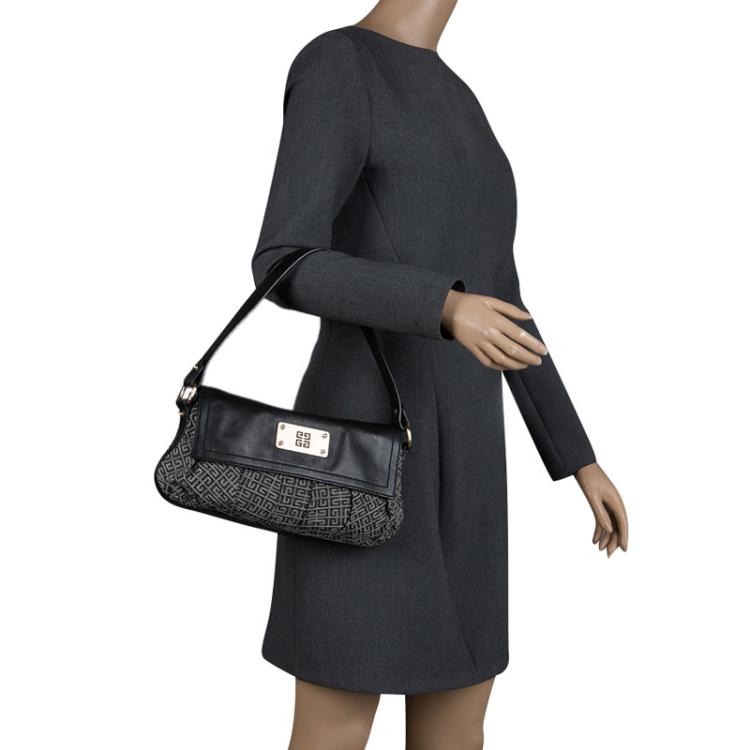 Pre Owned Givenchy Grey/Black Canvas and Leather Shoulder Bag