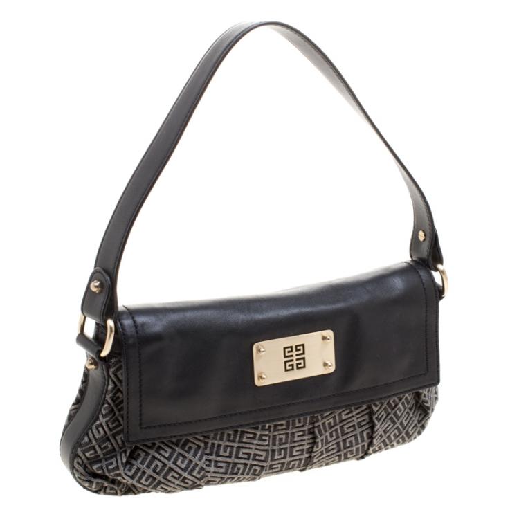 Pre Owned Givenchy Grey/Black Canvas and Leather Shoulder Bag