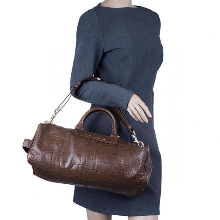 Pre Owned Givenchy Brown Croc Embossed Duffle Bag