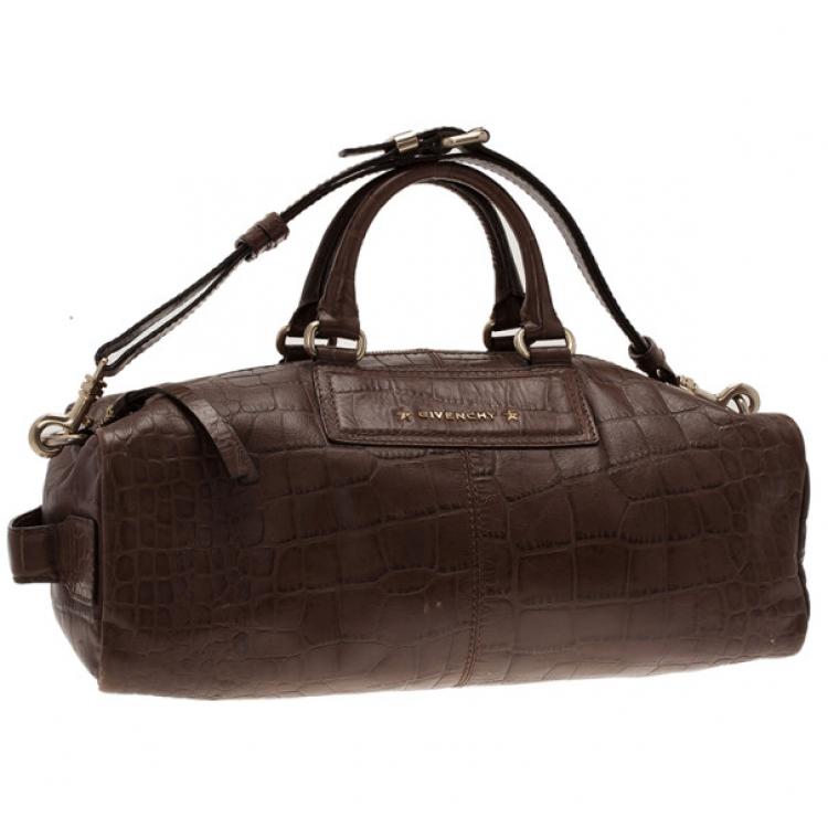 Pre Owned Givenchy Brown Croc Embossed Duffle Bag