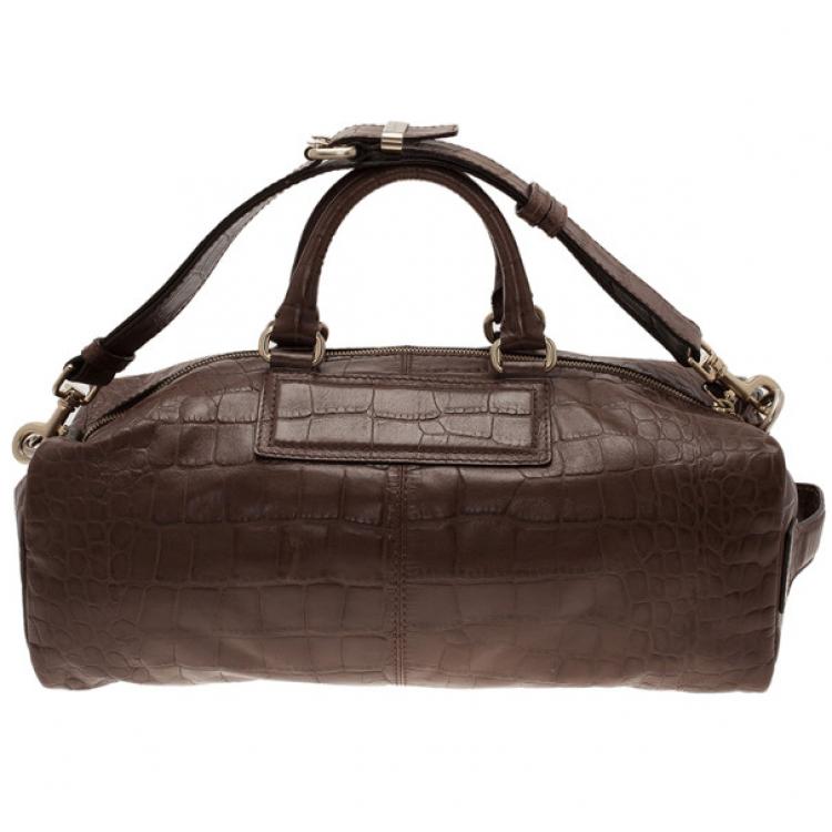 Pre Owned Givenchy Brown Croc Embossed Duffle Bag