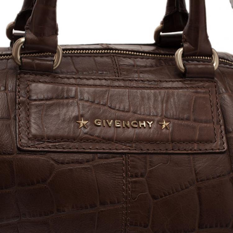 Pre Owned Givenchy Brown Croc Embossed Duffle Bag