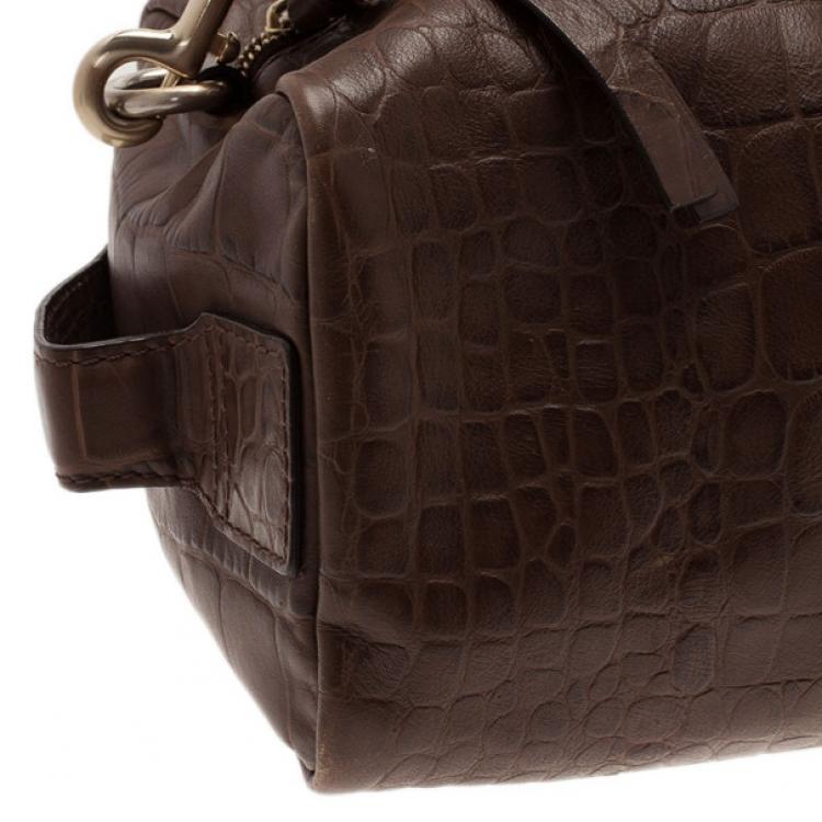 Pre Owned Givenchy Brown Croc Embossed Duffle Bag