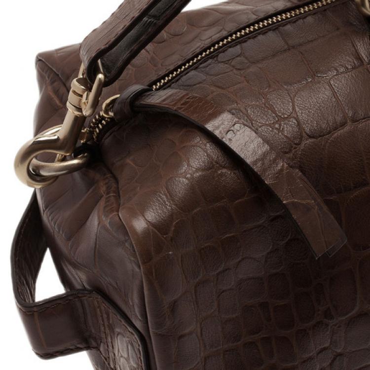 Pre Owned Givenchy Brown Croc Embossed Duffle Bag