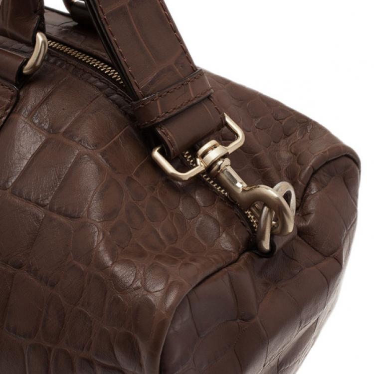 Pre Owned Givenchy Brown Croc Embossed Duffle Bag