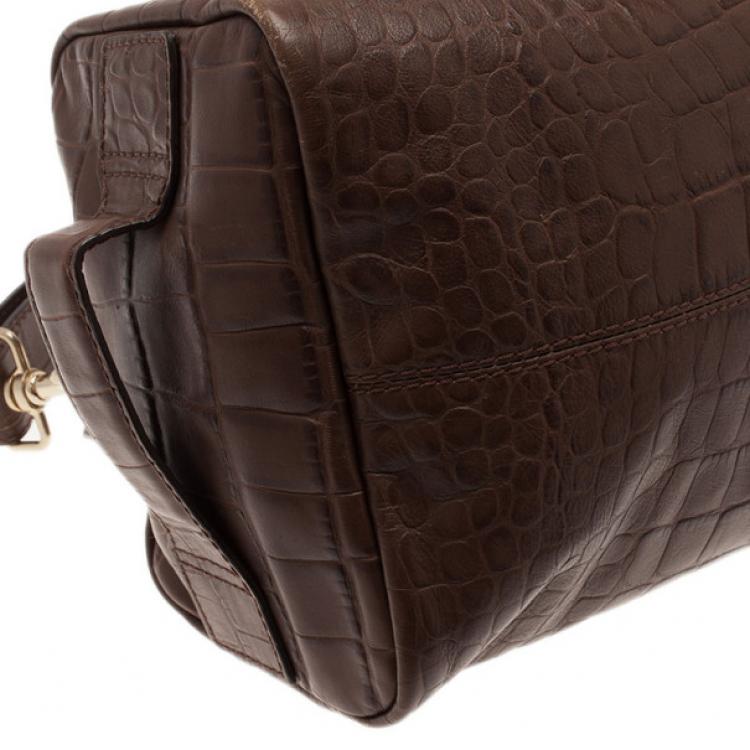 Pre Owned Givenchy Brown Croc Embossed Duffle Bag