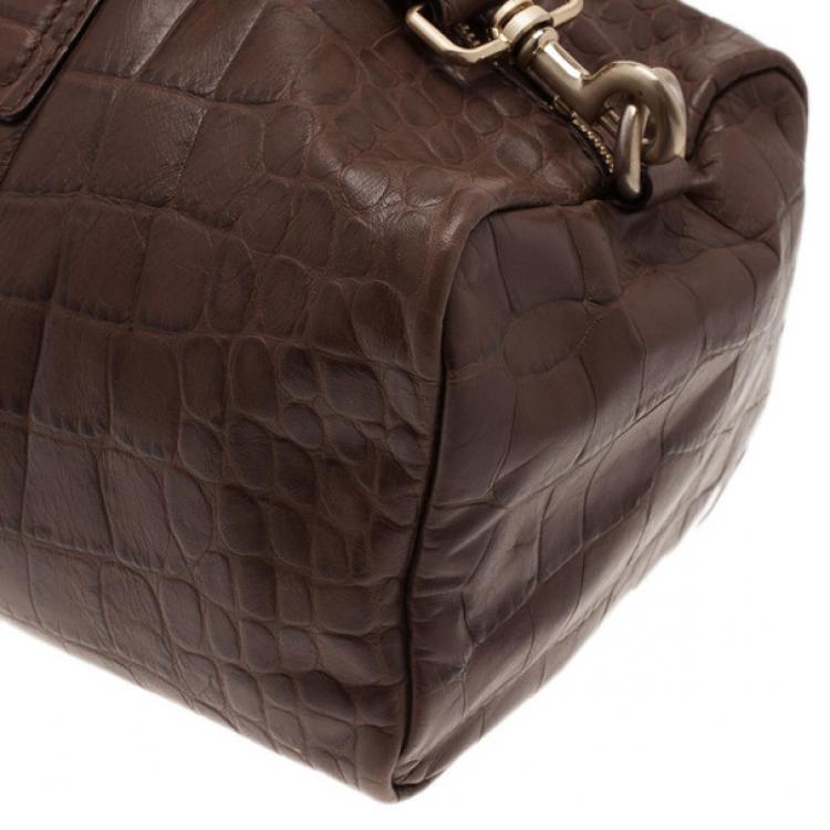 Pre Owned Givenchy Brown Croc Embossed Duffle Bag